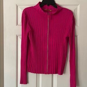 Pink Ribbed Zip-Up Sweater